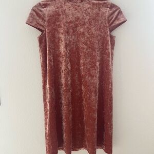 Madewell Velvet Short Sleeve Mock Neck Mini Dress Pink with back Bow. Size XXS